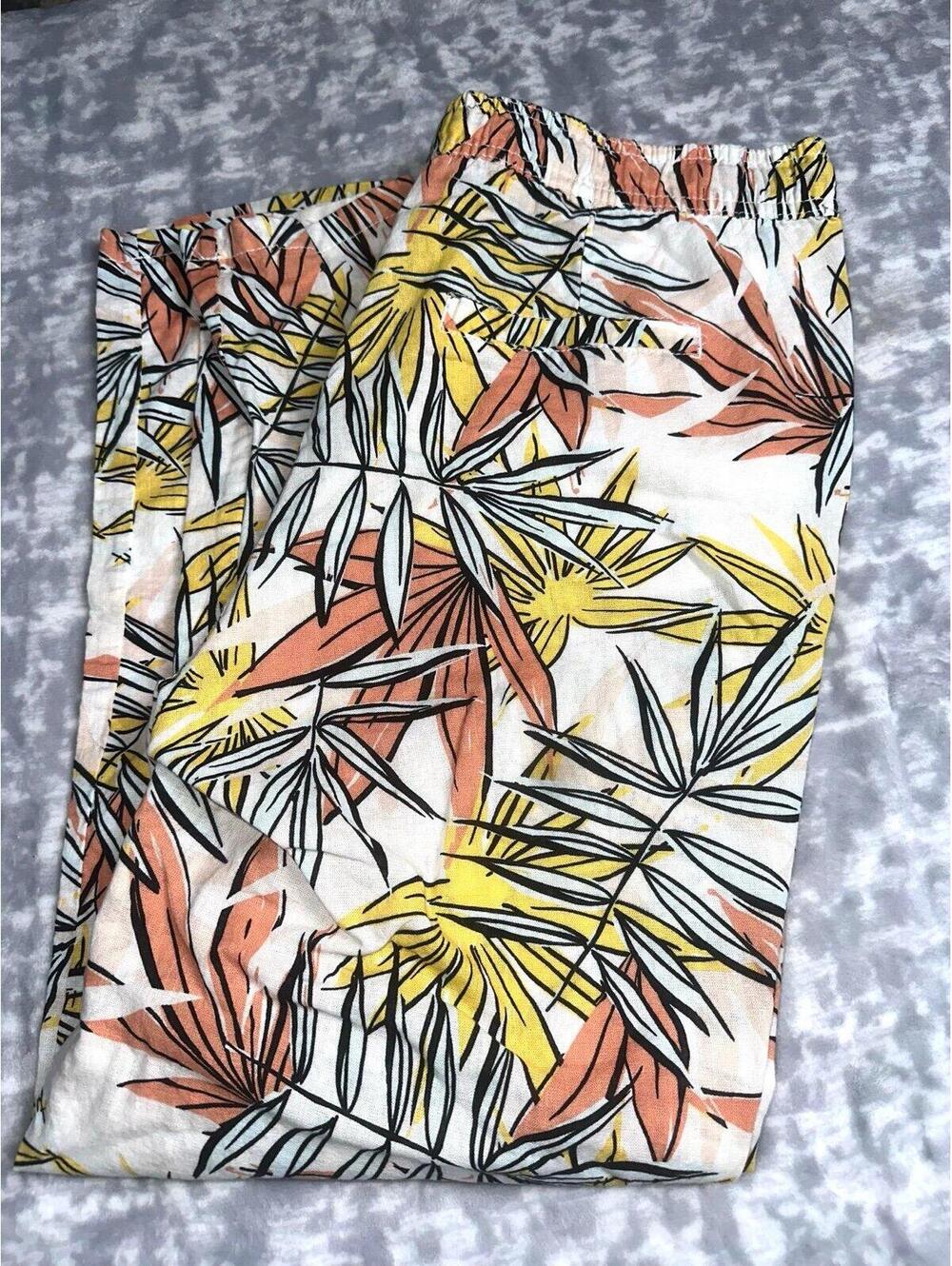 Serra Women’s Linen Blend Floral Pants Size Large Beach Colorful